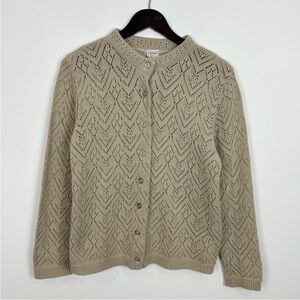 Vintage Haband Beige Knit Cardigan Size Medium Made in USA